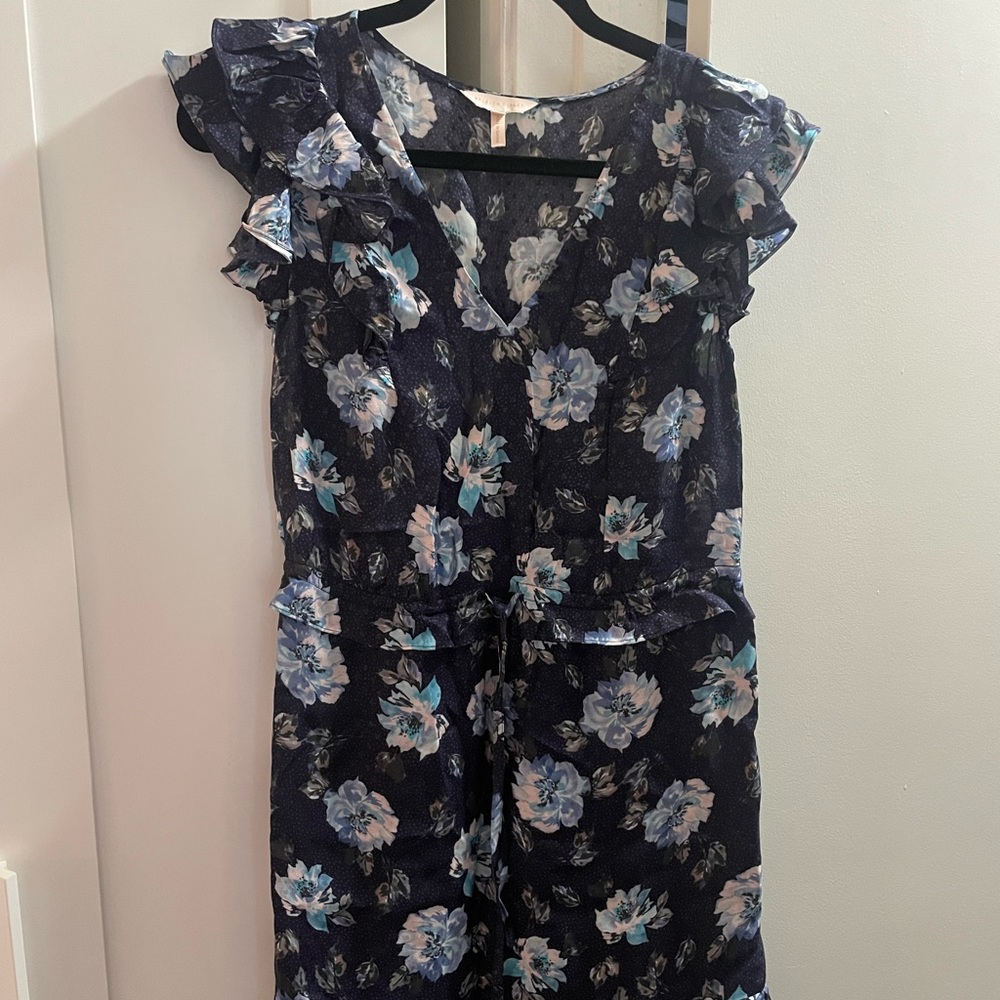 Rebecca Taylor - Peony Bloom Floral Ruffle Dress Short Sleeves Blue - XS